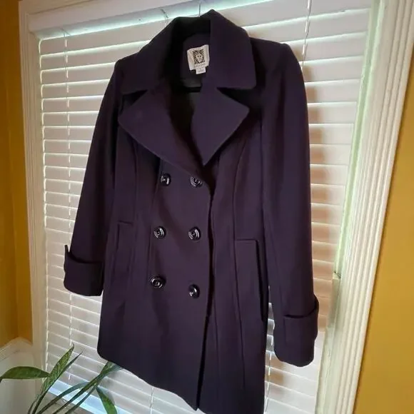 Anne Klein wool Peacoat dark purple eggplant small - Picture 2 of 8